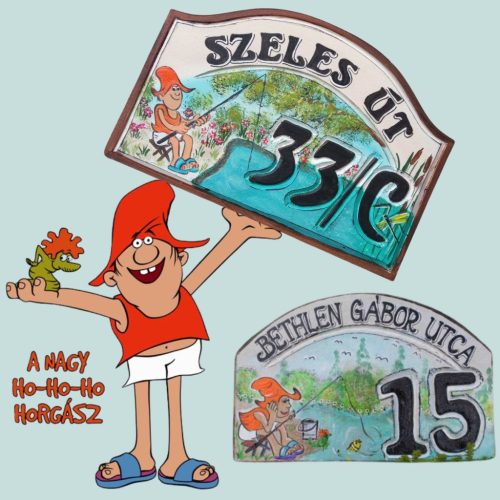 HOHOHO HORGÁSZ MINTÁS FESTETT HÁZSZÁMTÁBLA