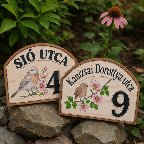 MADÁRKA virágzó faágon EGYEDI FESTETT házszámtábla TAVASZI AKCIÓ!