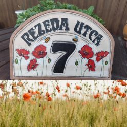   Kézműves, Egyedi Festett Házszámtábla Pipacsos Mintával