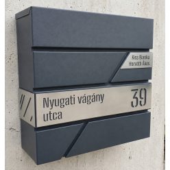   Antracit-Ezüst Design Postaláda – Lézervágott utcanévvel, házszámmal, oldaldekorral