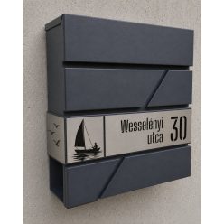   Antracit-Ezüst Design Postaláda – Lézervágott utcanévvel, házszámmal, vitorlas dekor