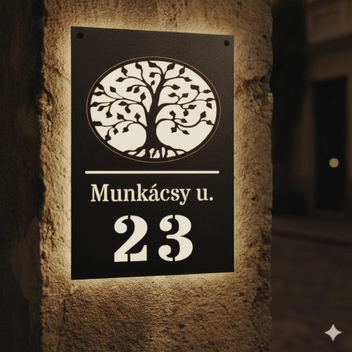 Világító házszámtábla kör leveles mintával