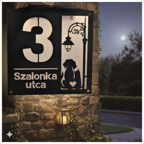 SZOLÁR VILÁGÍTÓ KUTYA-CICA - házszámtábla